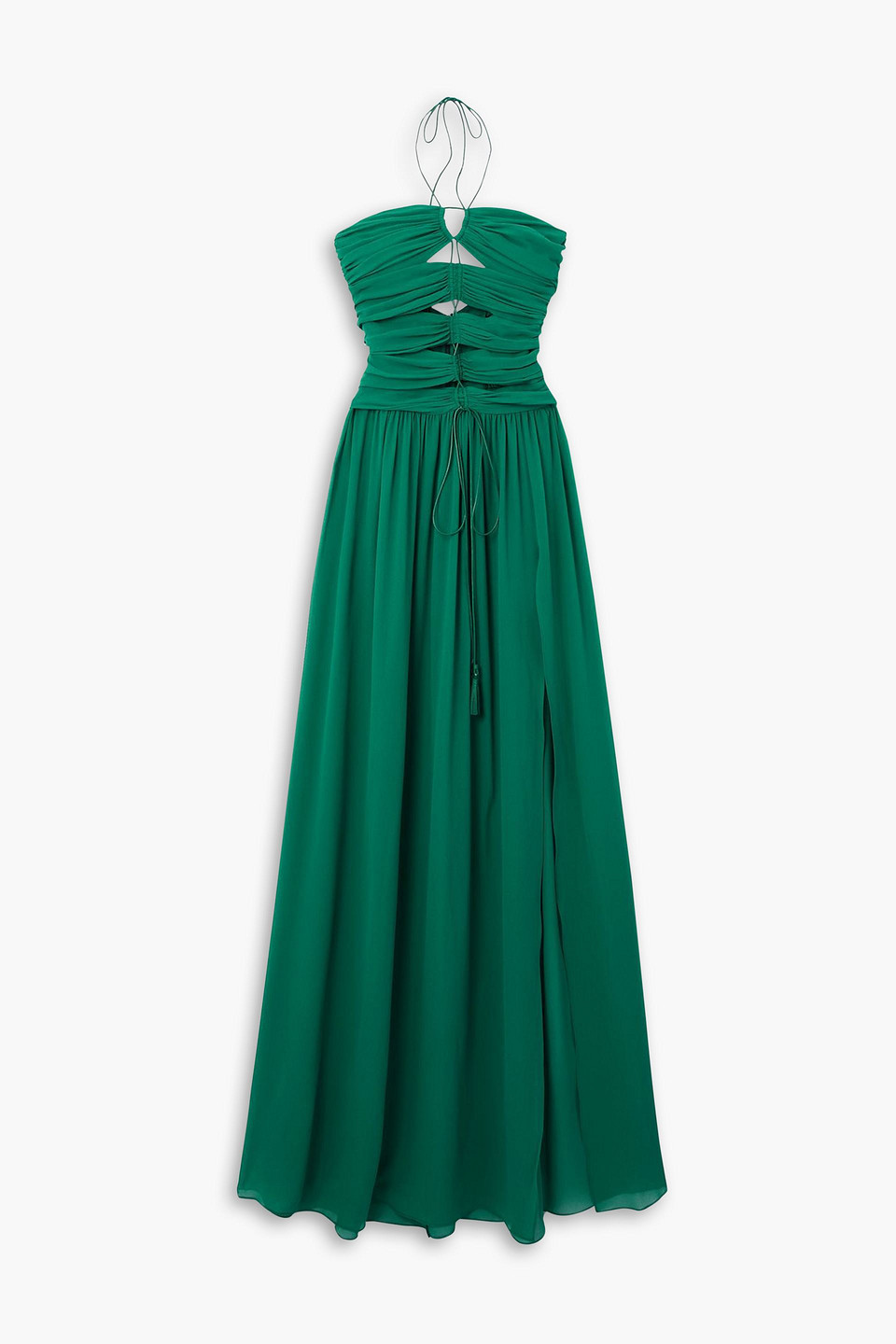 Tom Ford Tasseled Cutout Silk-georgette Halterneck Gown In Green