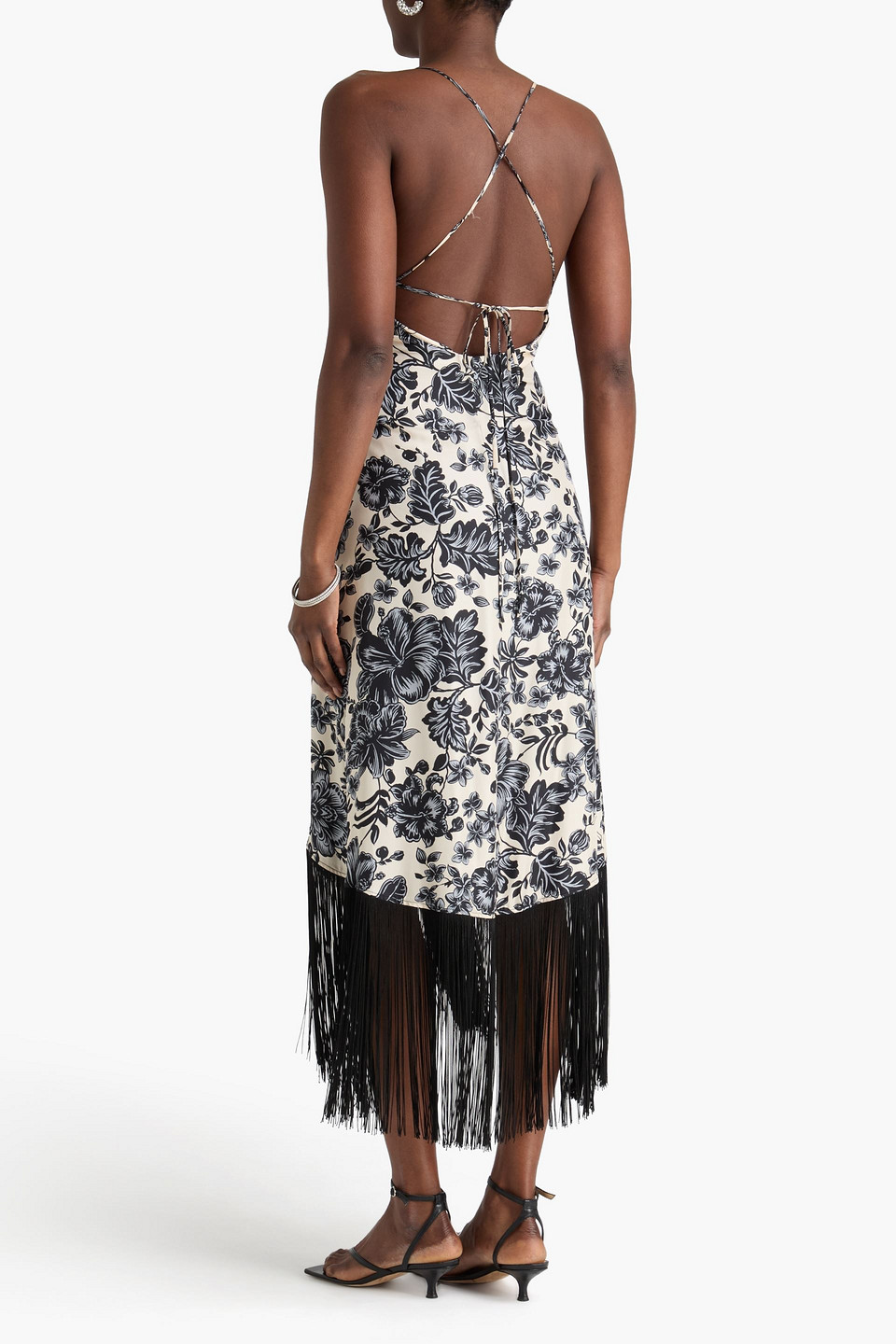  Sandro - Maxikleid Aus Seiden-twill Mit Floralem Print Und Fransen - Weiß - Fr 34 