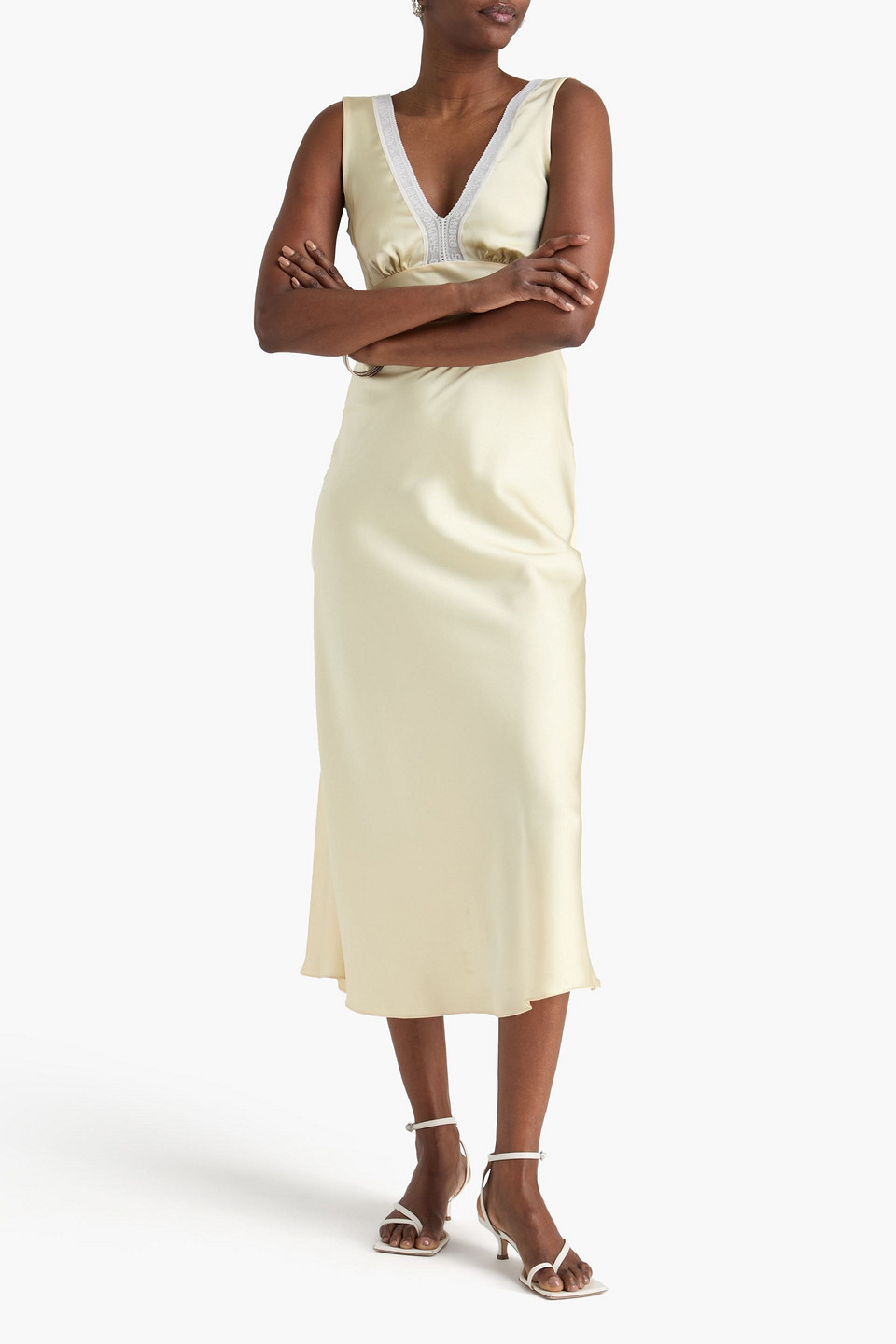  Sandro - Midikleid Aus Twill Mit Mesh-besatz - Gelb - Fr 40 
