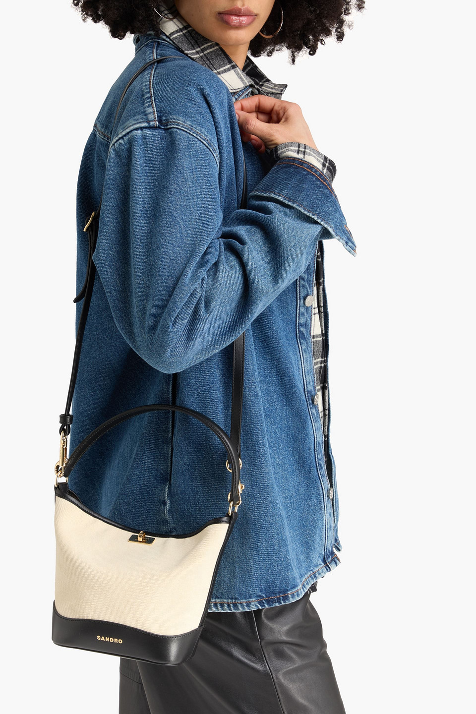  Sandro - Beuteltasche Aus Canvas Mit Lederbesatz - Weiß - Onesize 