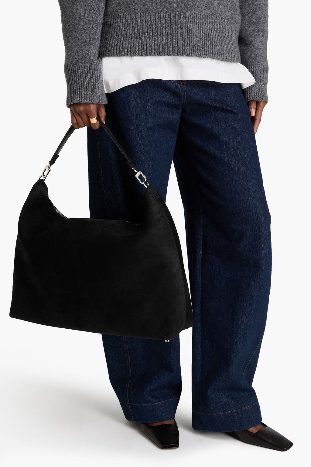VALENTINO GARAVANI Rockstud Spike feather-trimmed leather tote