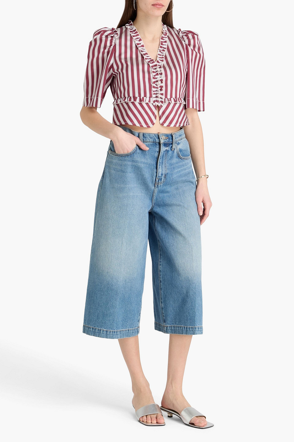  Sandro - Cropped Hemd Aus Twill Mit Streifen - Burgunderrot - 0 