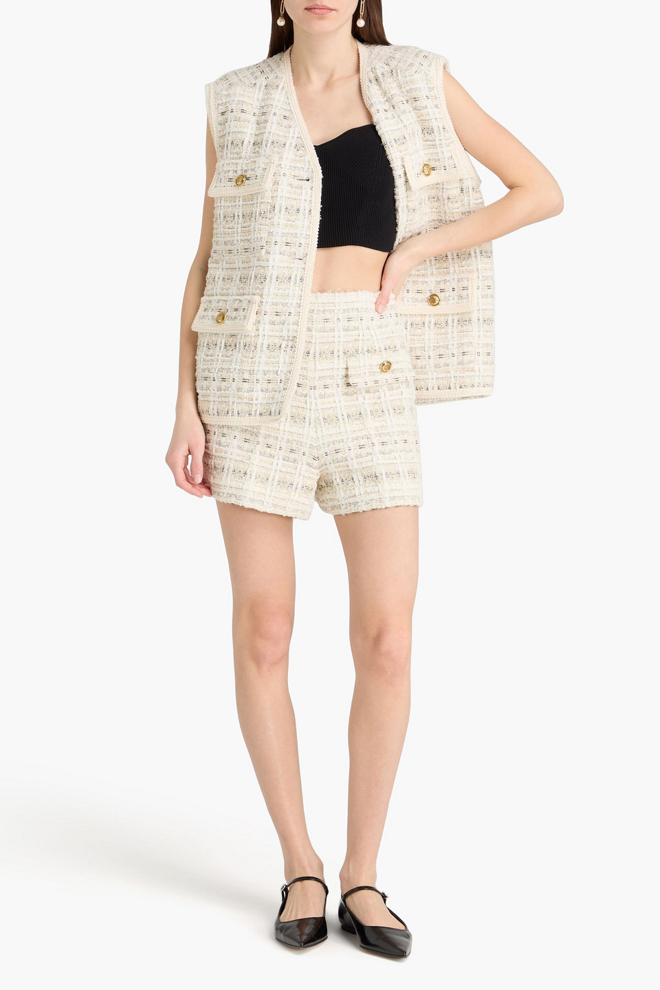  Sandro - Shorts Aus Tweed - Weiß - Fr 38 