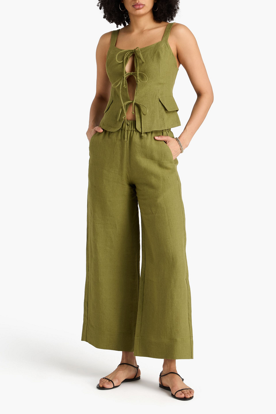  Casa Raki - Dona Linen Top - Green - Xs 