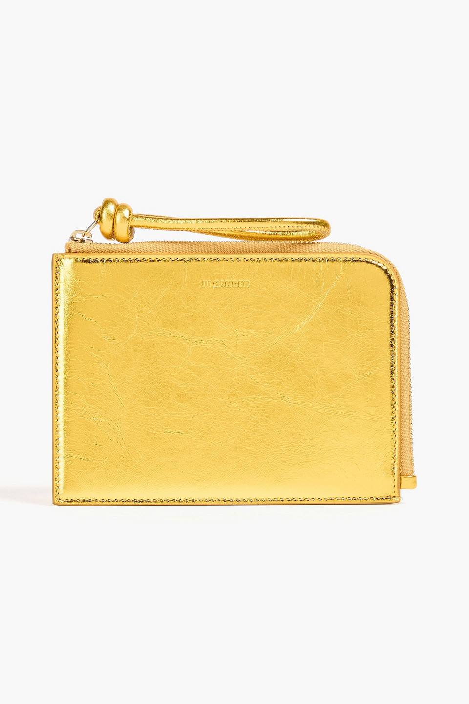 Jil Sander Metallic Crinkled-leather Cardholder In Gold