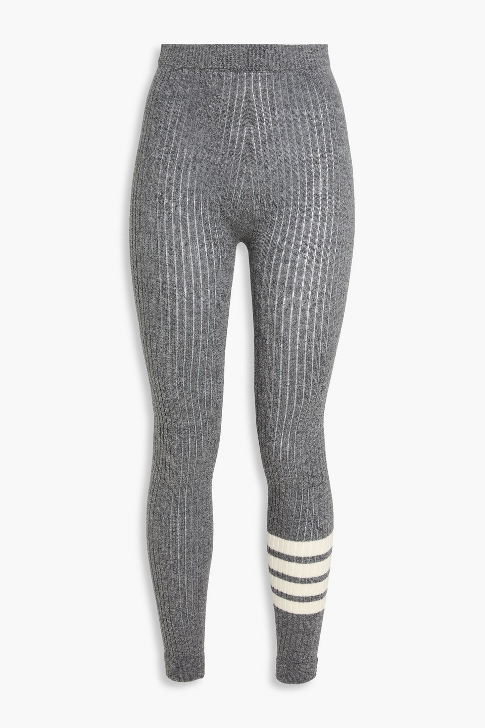Thom Browne Striped Ribbed Wool-blend Leggings In Gray