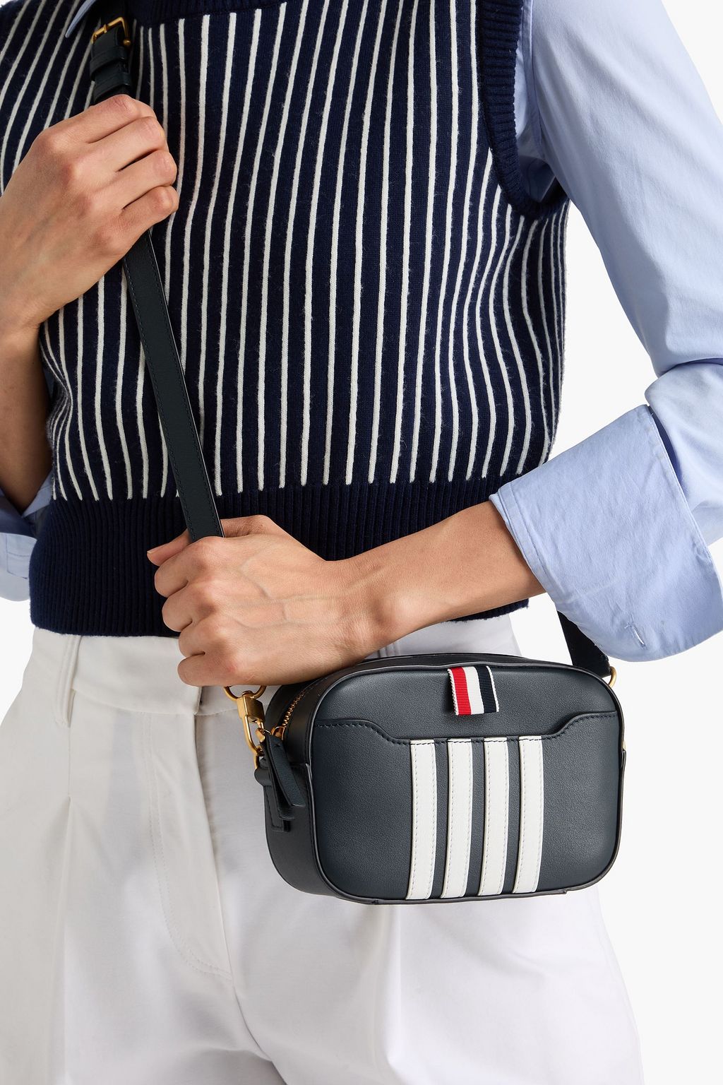 THOM BROWNE Striped leather cross-body bag | THE OUTNET