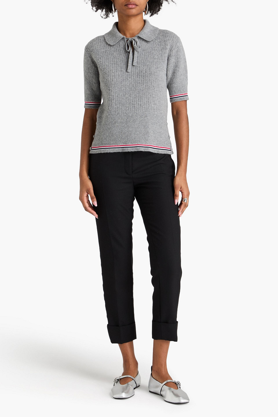  Thom Browne - Gerippter Pullover Aus Einer Wollmischung Mit Polokragen - Grau - It 36 