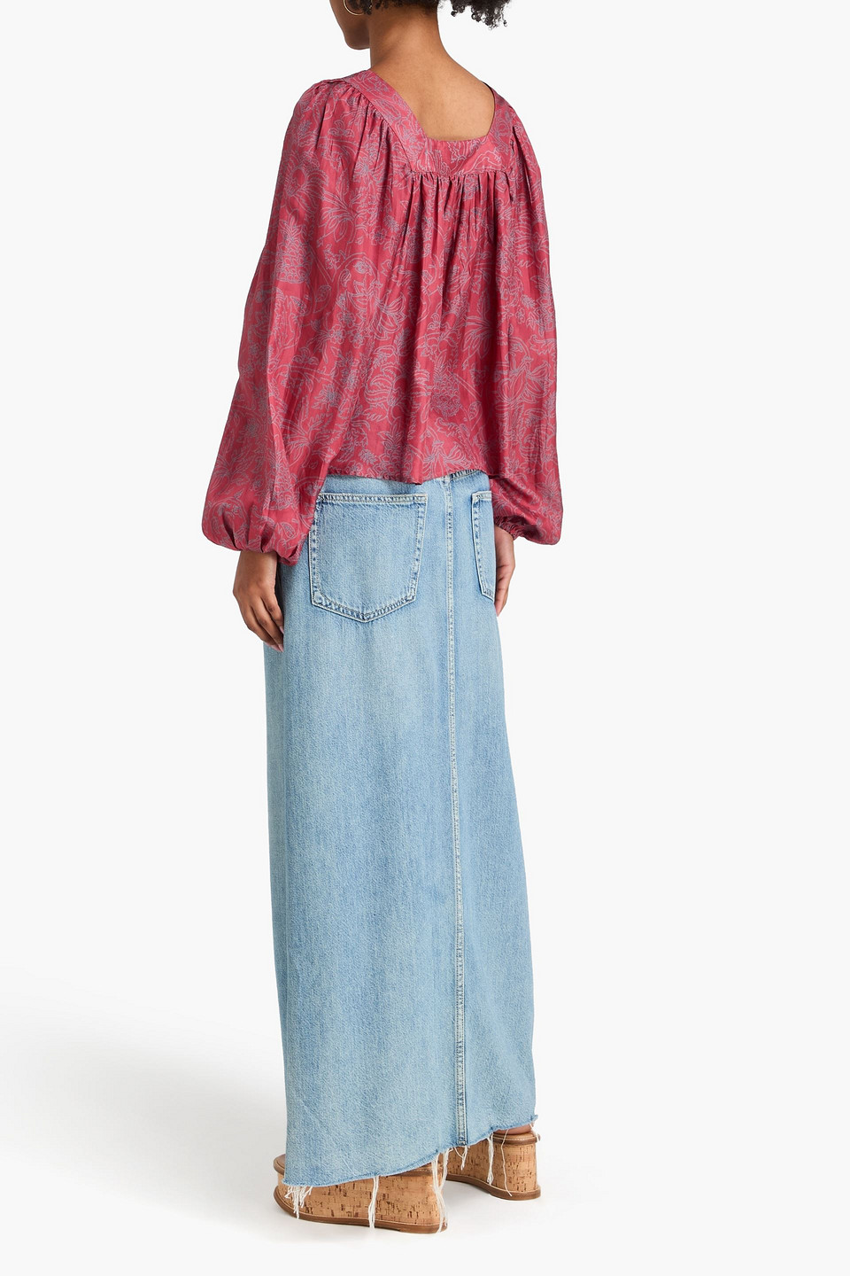  Hannah - Raquel Embroidered Silk-satin Blouse - Burgundy - 00 