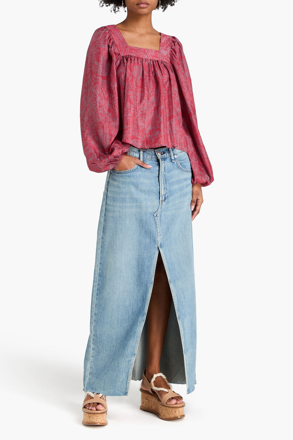  Hannah - Raquel Embroidered Silk-satin Blouse - Burgundy - 00 