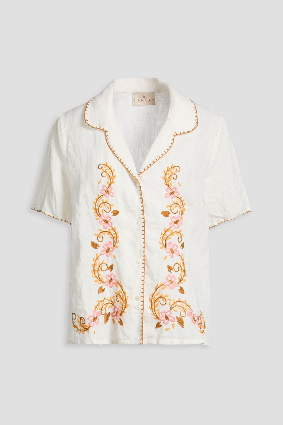 Hannah Gabriela Embroidered Linen Shirt In White