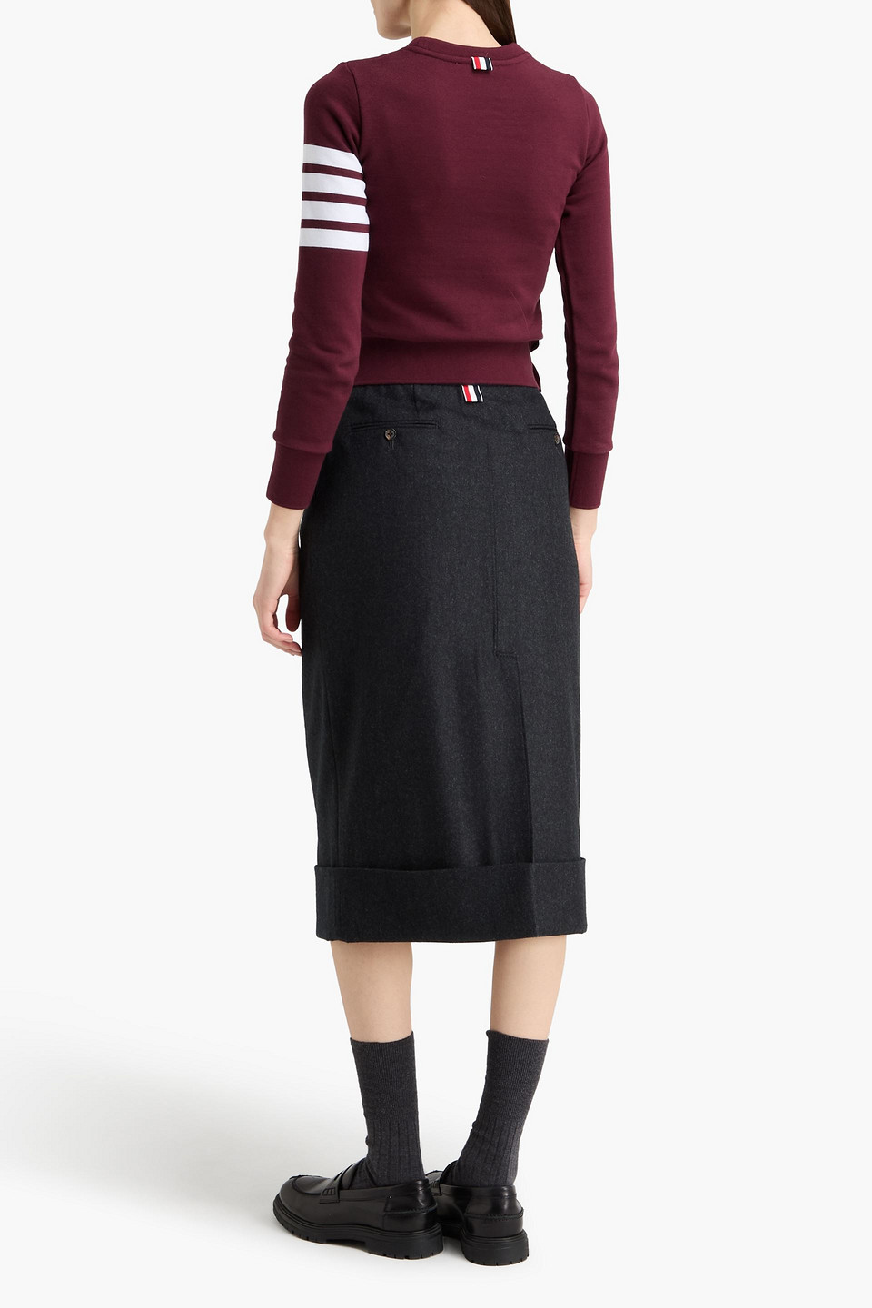  Thom Browne - Striped French Cotton-terry Sweatshirt - Burgundy - It 36 