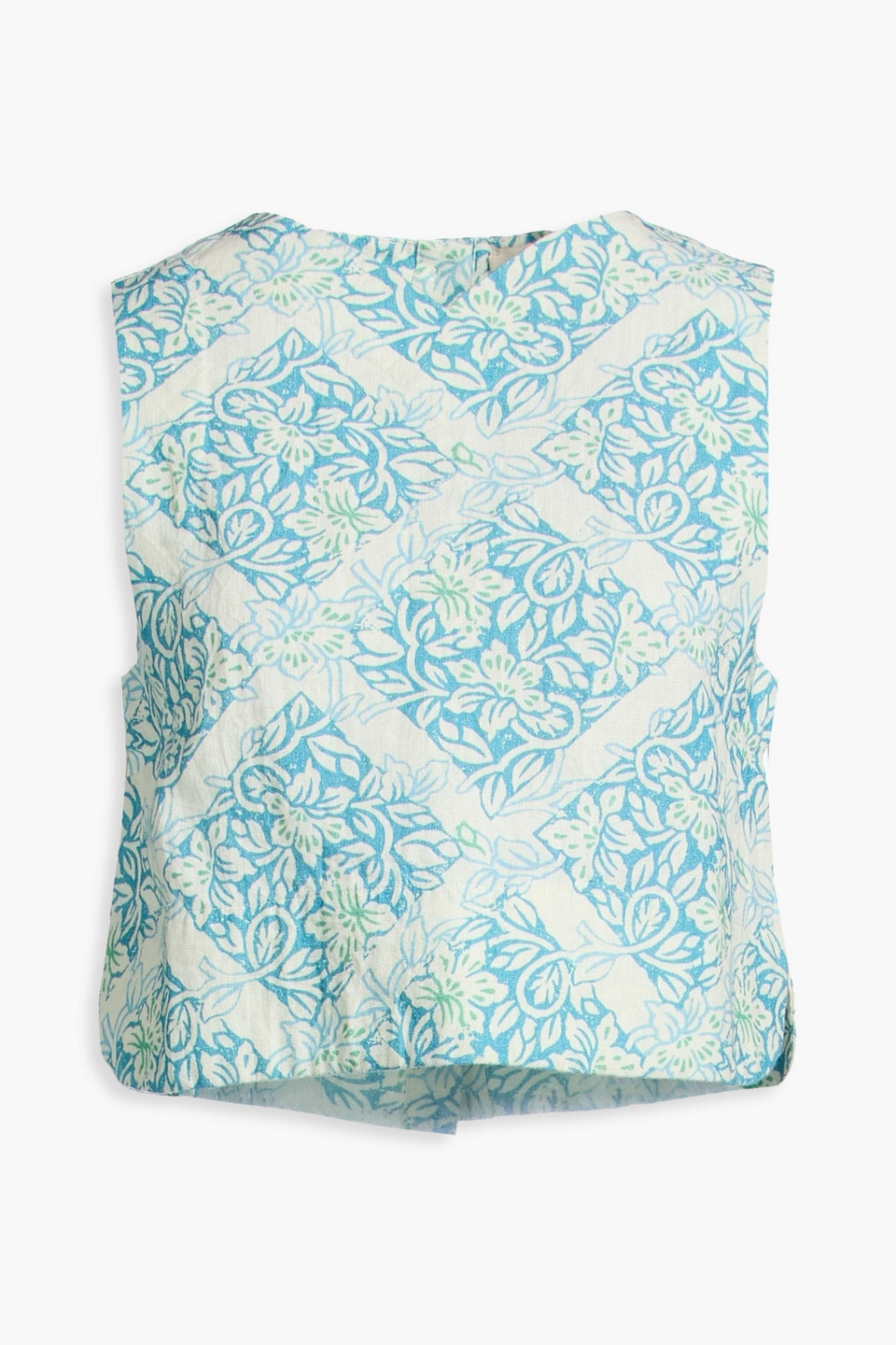 Hannah Aries Cropped Printed Linen Top In Blue