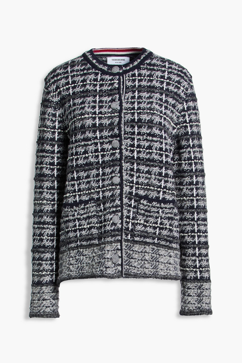 Thom Browne Wool-blend Tweed Cardigan In Black