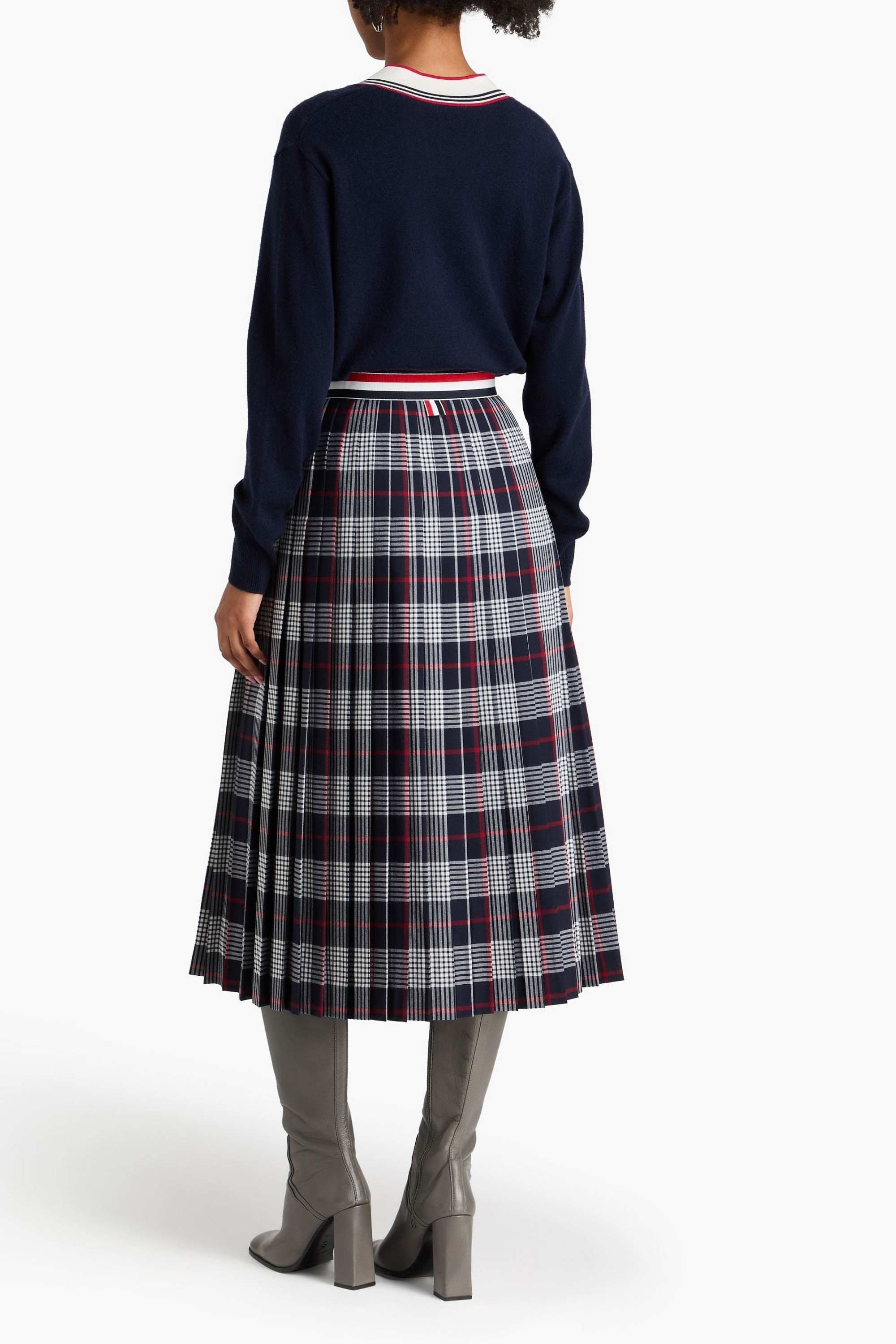 Thom Browne Pleated checked wool midi skirt thumbnail