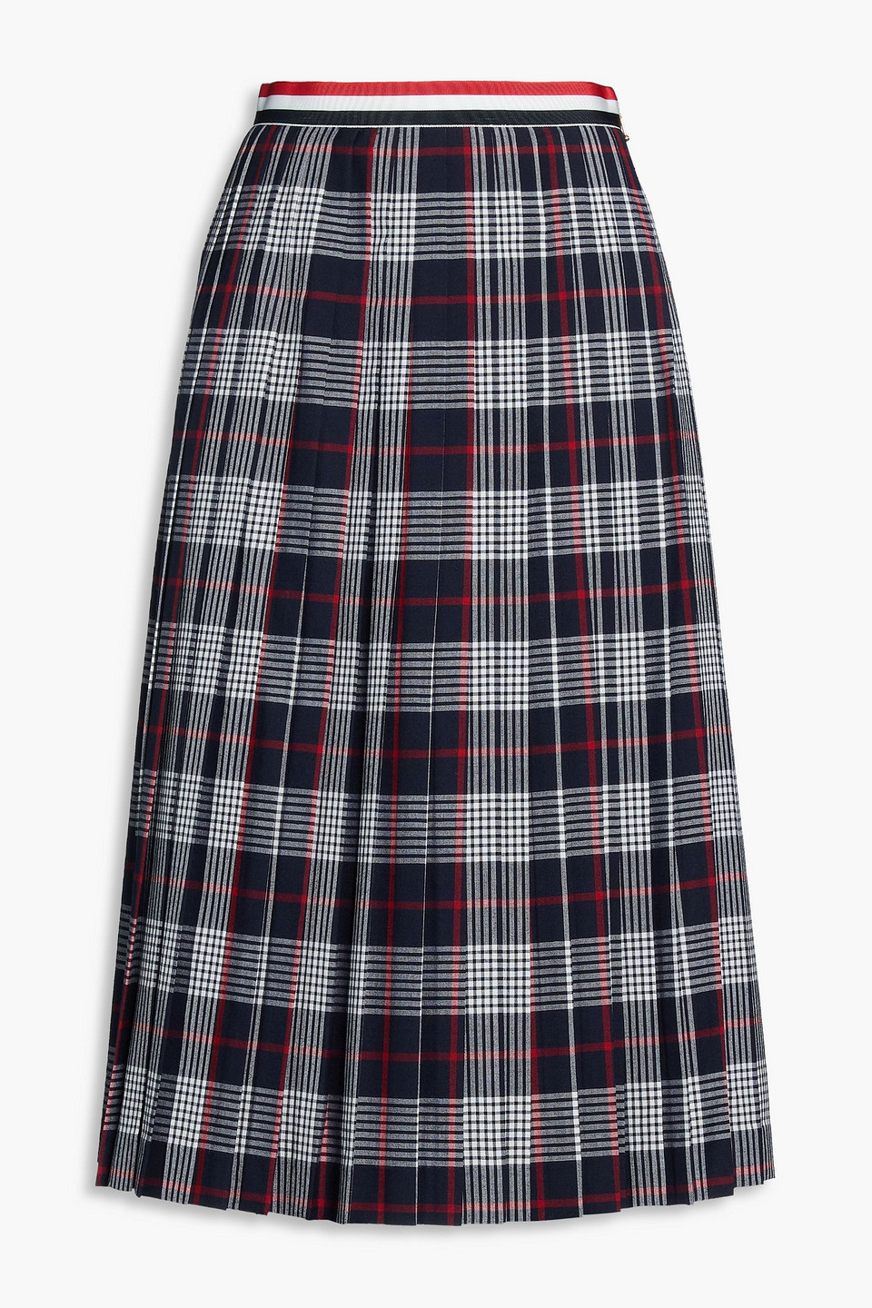 thom browne - pleated checked wool midi skirt - blue - it 38