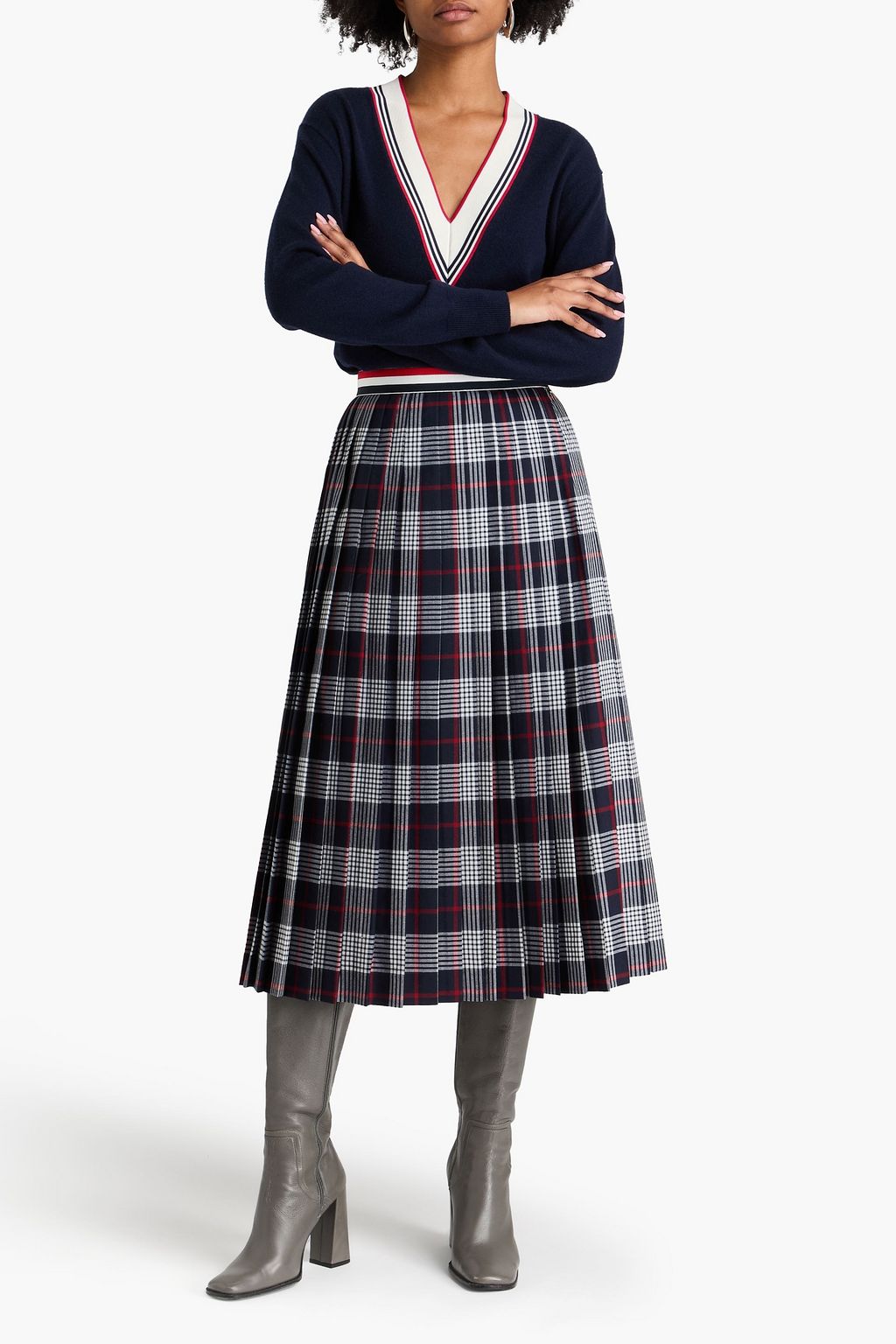 THOM BROWNE Pleated checked wool midi skirt | THE OUTNET
