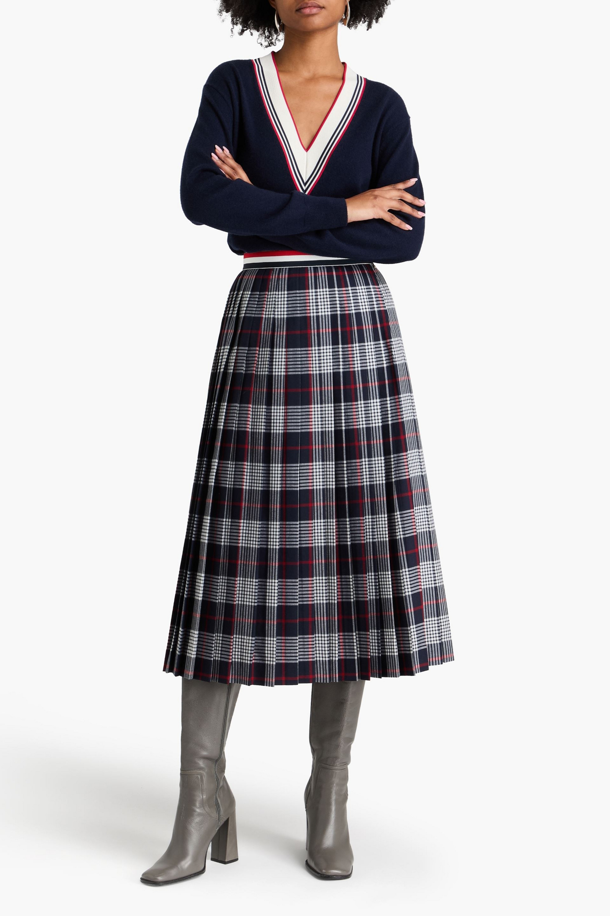Thom Browne Pleated checked wool midi skirt