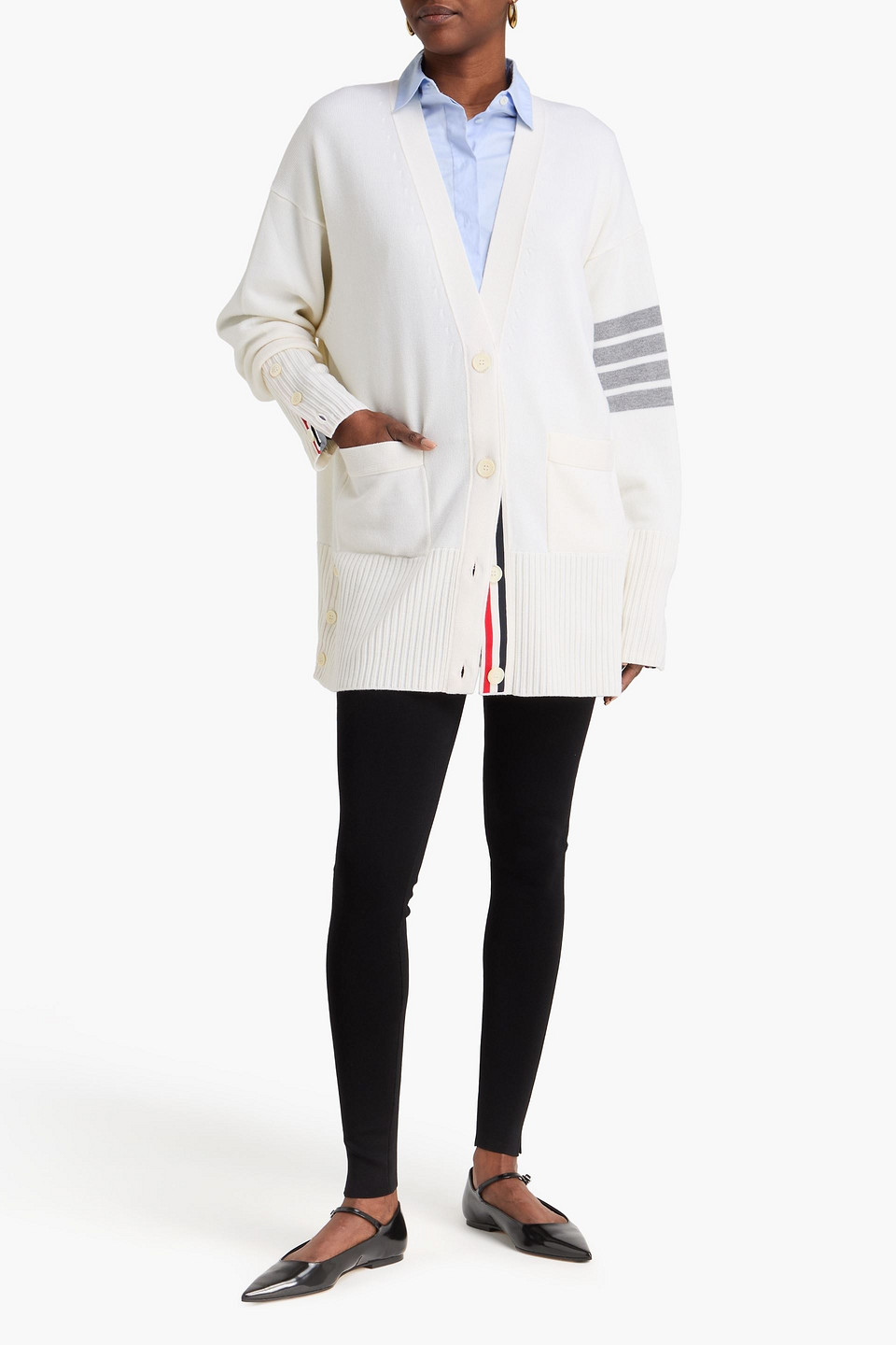 Thom Browne - Oversized Striped Merino Wool Cardigan - White - It 36 