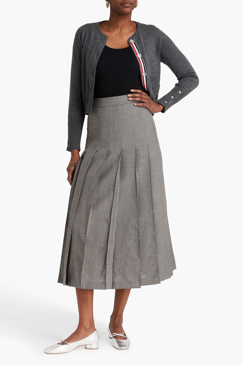  Thom Browne - Pleated Wool Midi Skirt - Gray - It 36 