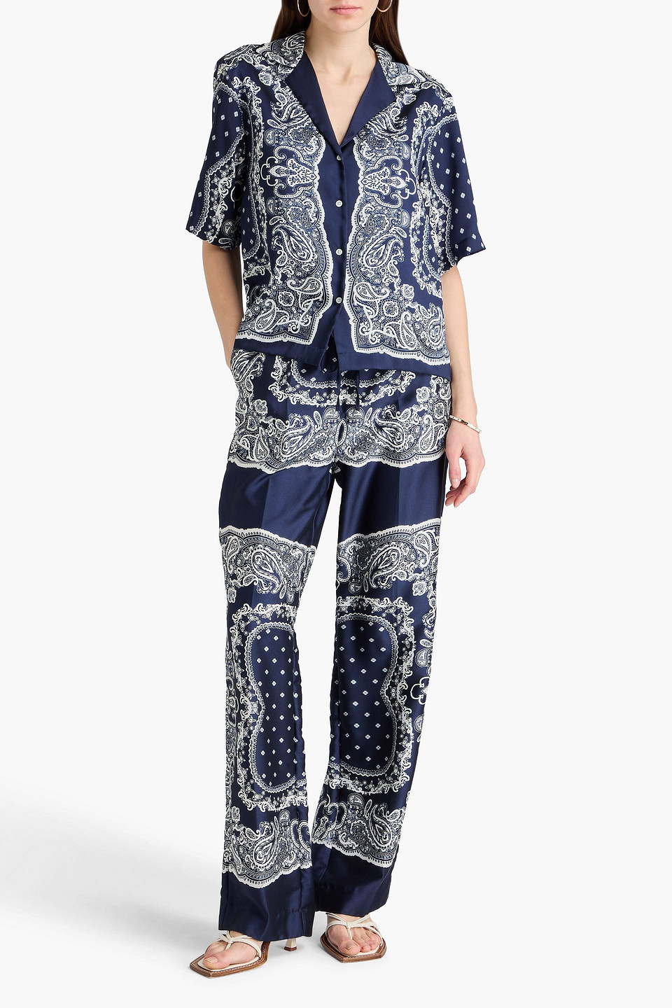  Sandro - Hemd Aus Glänzendem Twill Mit Paisley-print - Blau - 1 