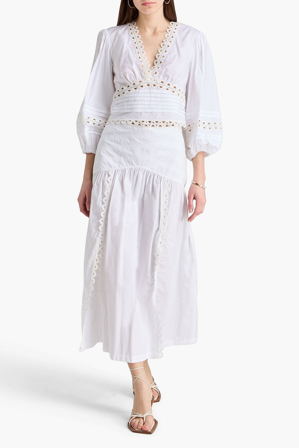  Sandro - Cropped Bluse Aus Baumwollpopeline Mit Spitzenbesatz - Weiß - 0 