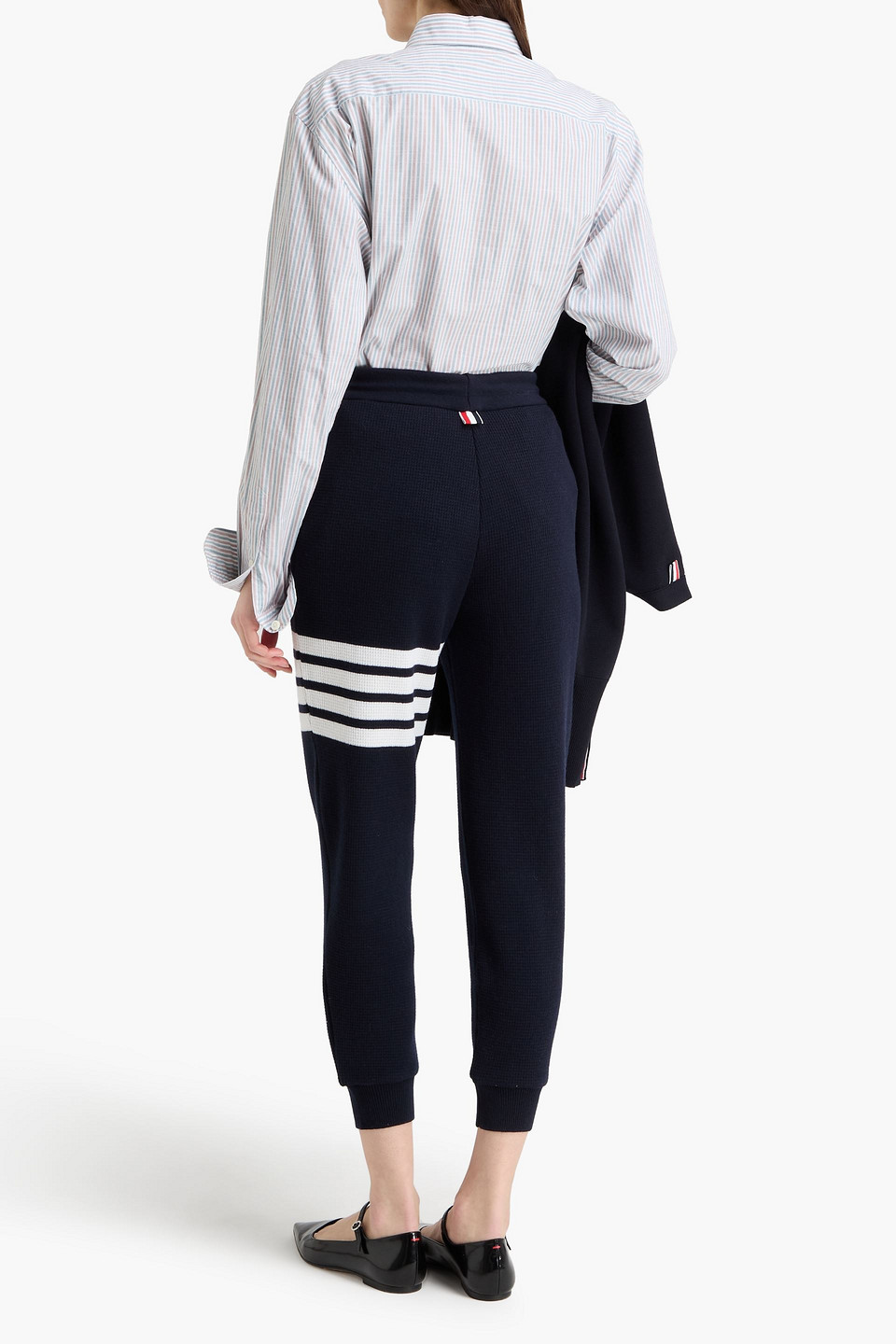  Thom Browne - Track Pants Aus Einer Woll-kaschmirmischung Mit Streifen In Waffelstrick - Blau - It 36 