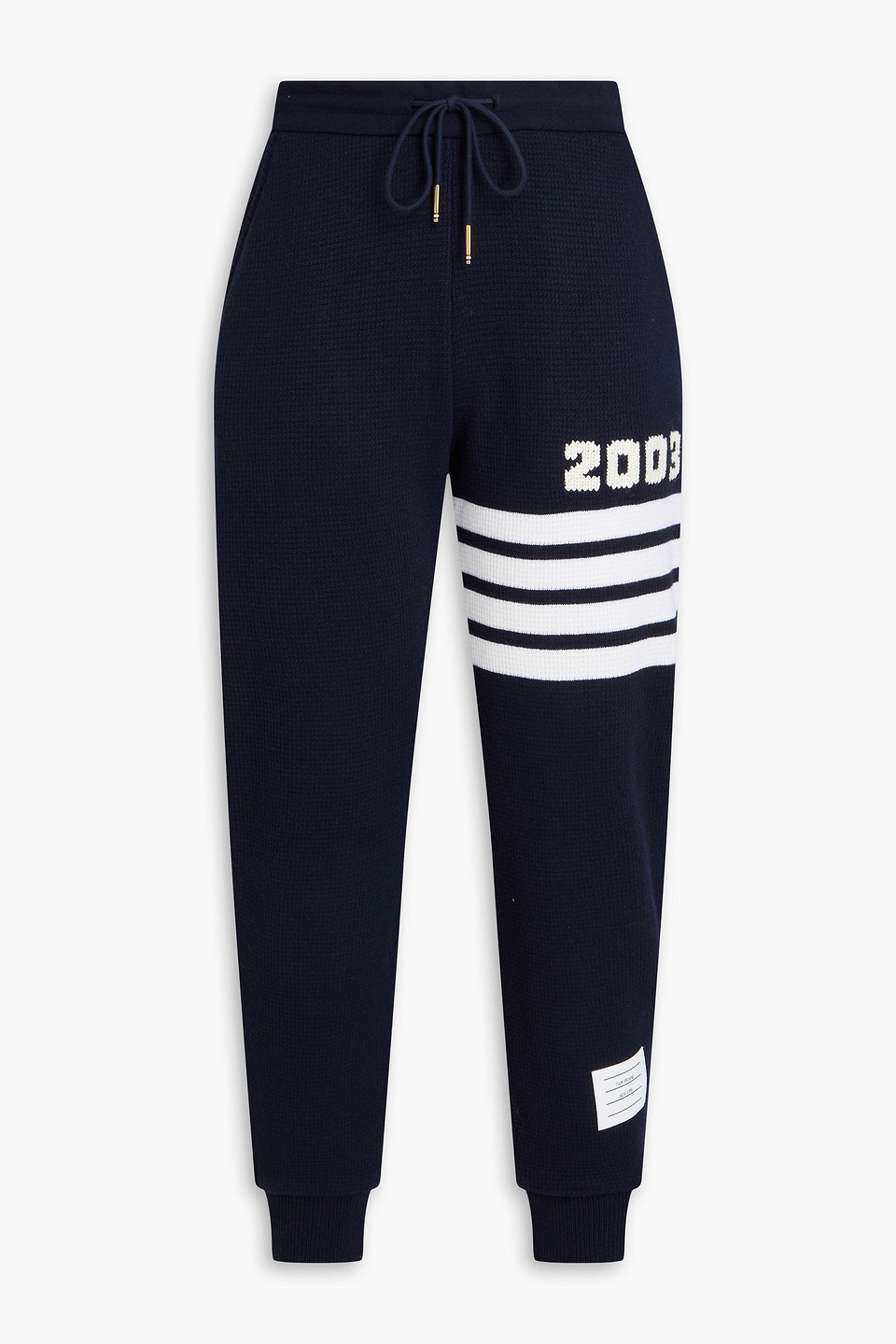 Thom Browne Striped Waffle-knit Wool And Cashmere-blend Track Pants In Blue