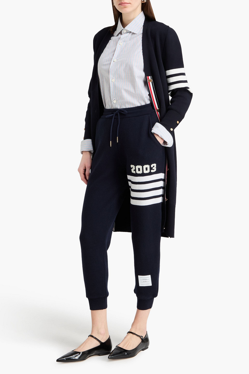  Thom Browne - Track Pants Aus Einer Woll-kaschmirmischung Mit Streifen In Waffelstrick - Blau - It 36 