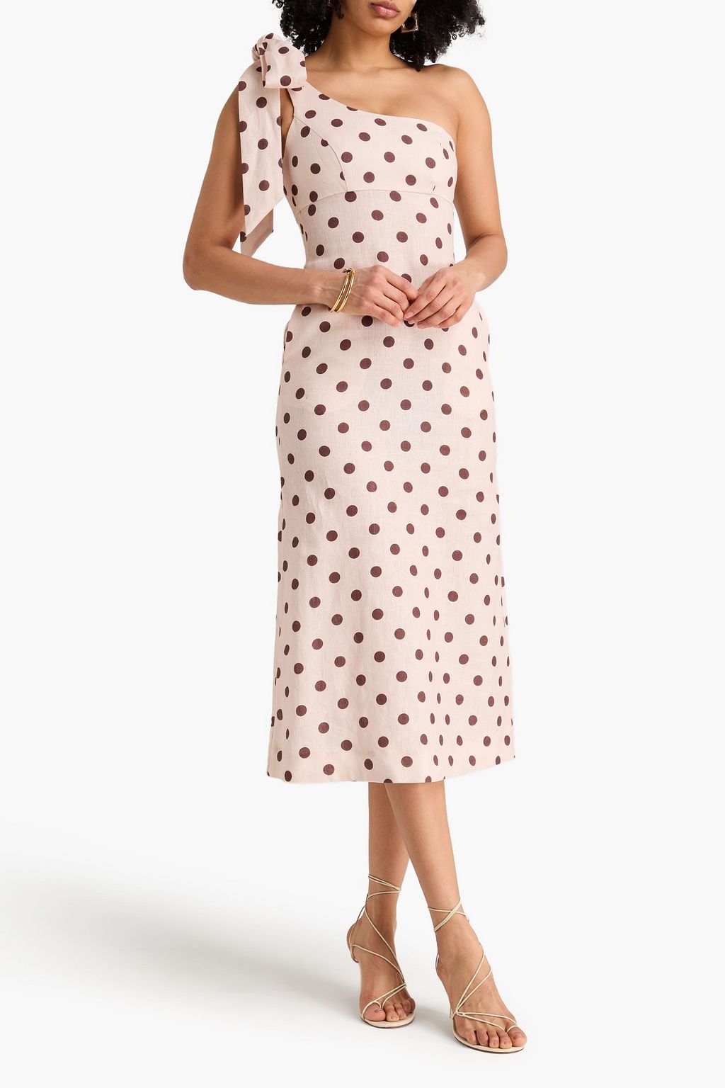 One-shoulder polka-dot linen midi dress - blush - One Size One-shoulder polka-dot linen midi dress - blush - One Size