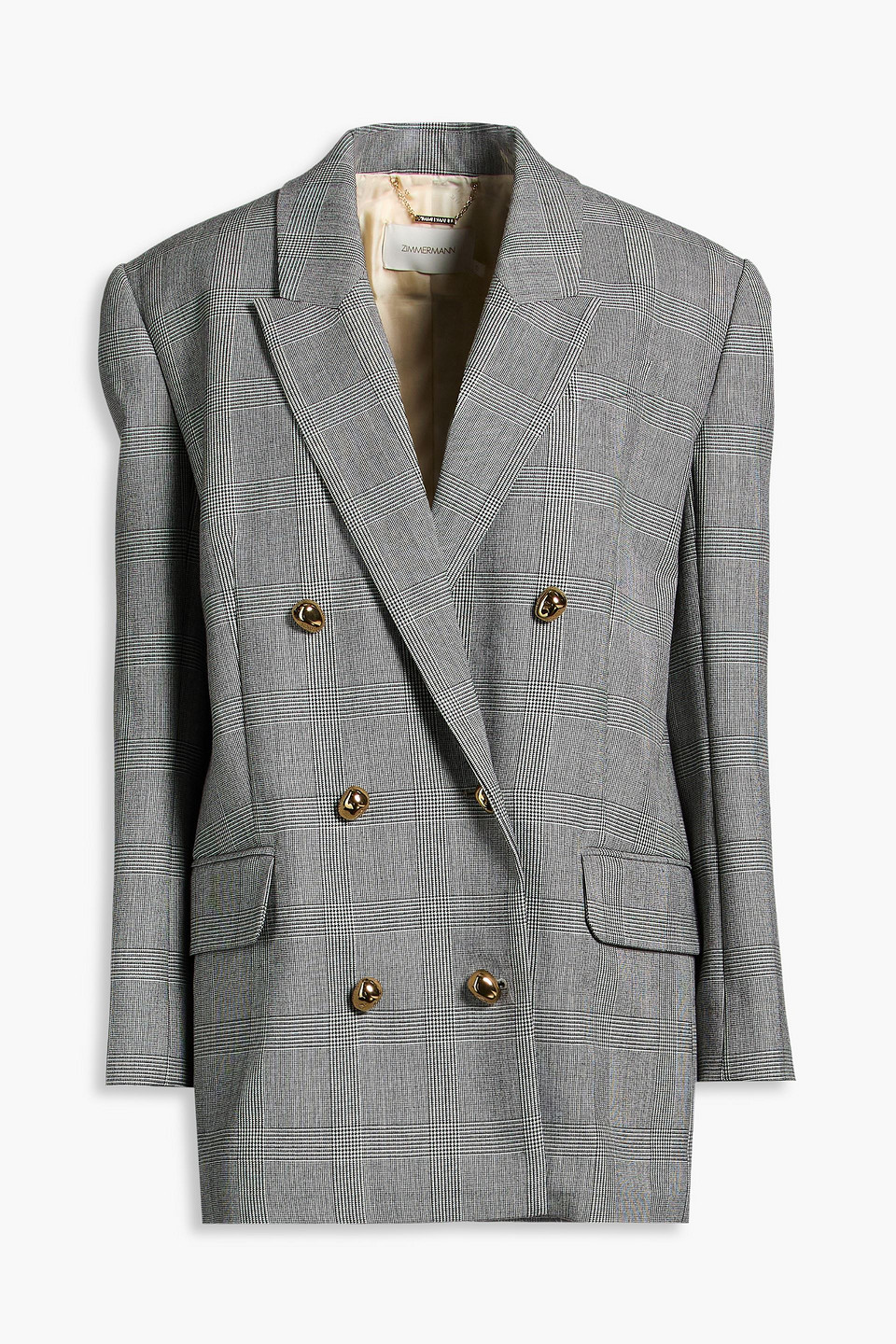 Zimmermann Double-breasted Prince Of Wales Checked Wool-blend Blazer In Gray