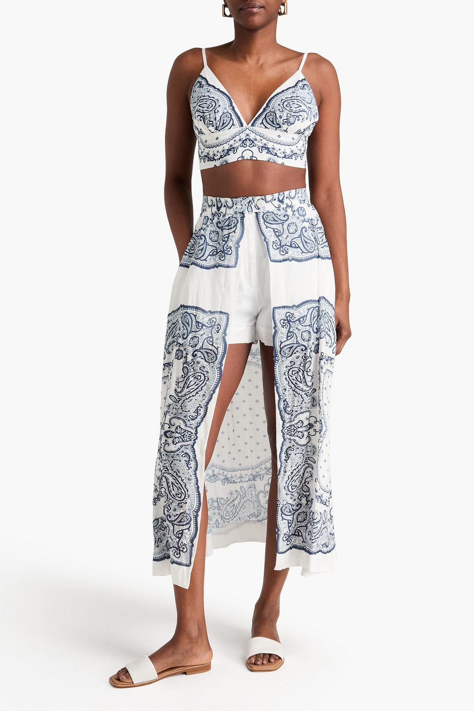  Sandro - Mehrlagiger Midirock Aus Webstoff Mit Paisley-print - Blau - Fr 40 
