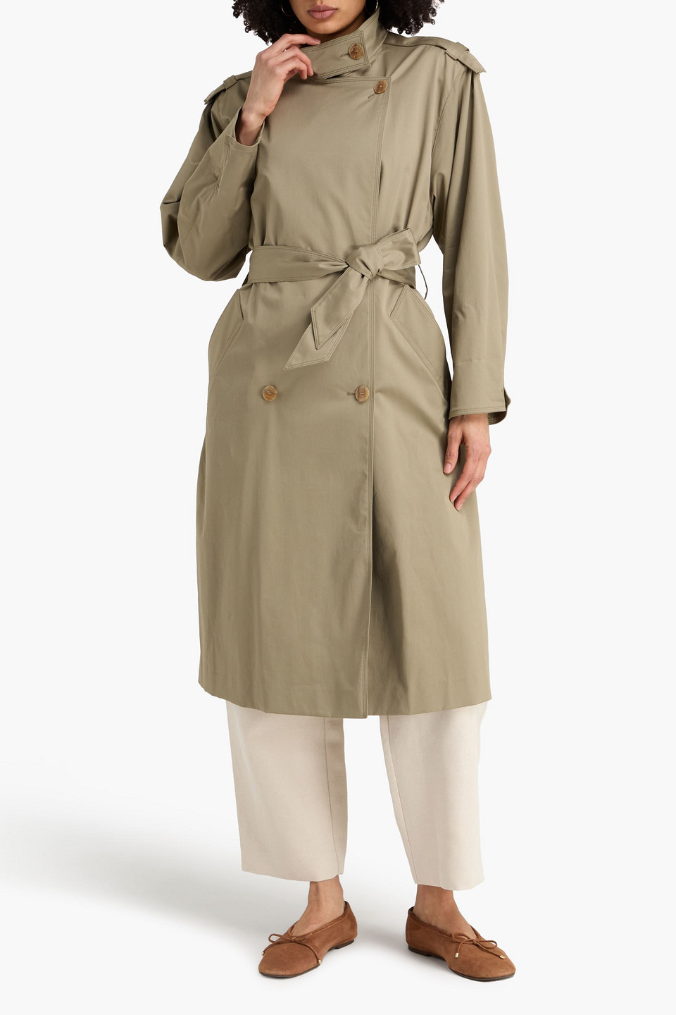  Sandro - Cotton-blend Twill Trench Coat - Green - 1 