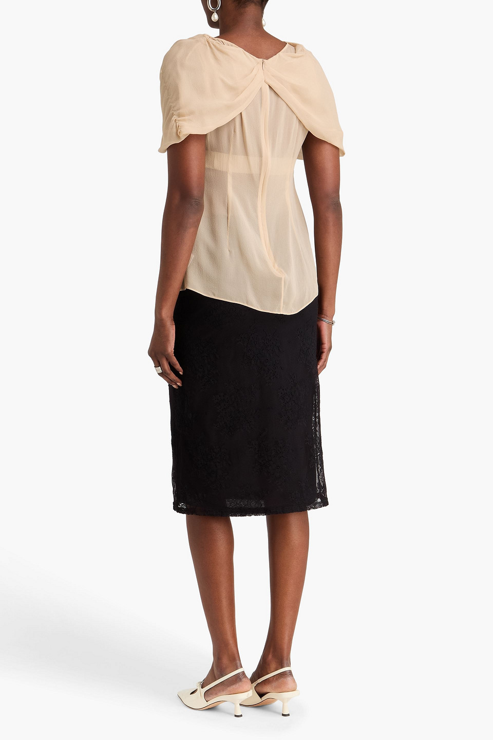  Simone Rocha - Oberteil Aus Seiden-crêpe Mit Cape-effekt - Neutral - Uk 12 