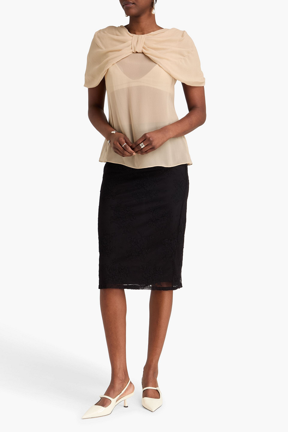  Simone Rocha - Oberteil Aus Seiden-crêpe Mit Cape-effekt - Neutral - Uk 12 