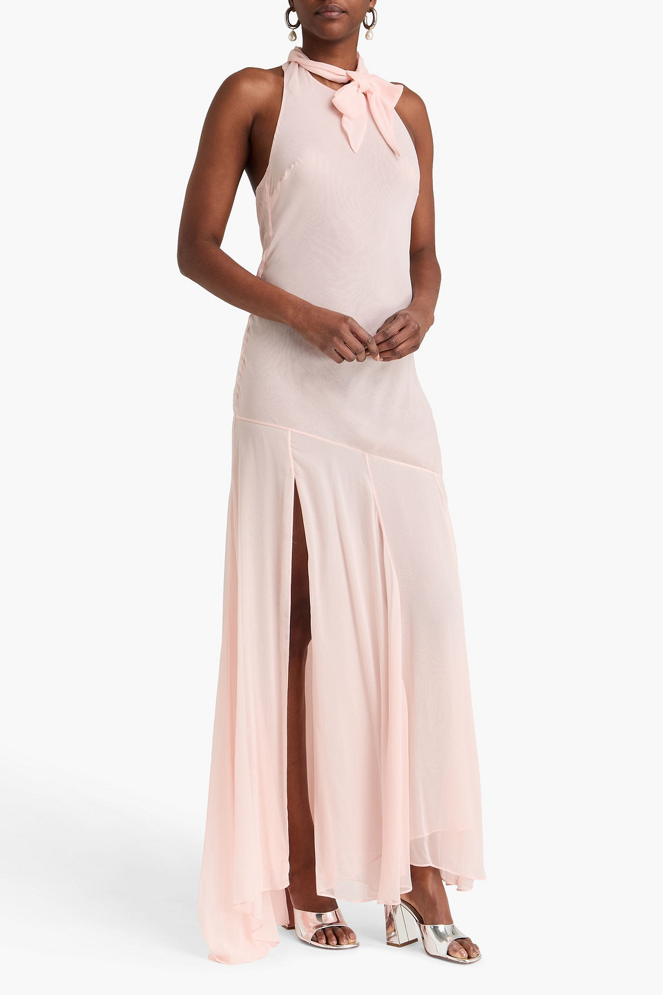  Simone Rocha - Neckholder-maxikleid Aus Seidenchiffon Mit Rückenausschnitt - Pink - Uk 6 