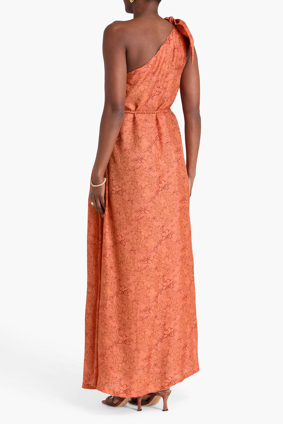  Hannah - Robe „helena“ Aus Crêpe De Chine Aus Seide Mit Floralem Print Und Asymmetrischer Schulterpartie - Orange - 0 