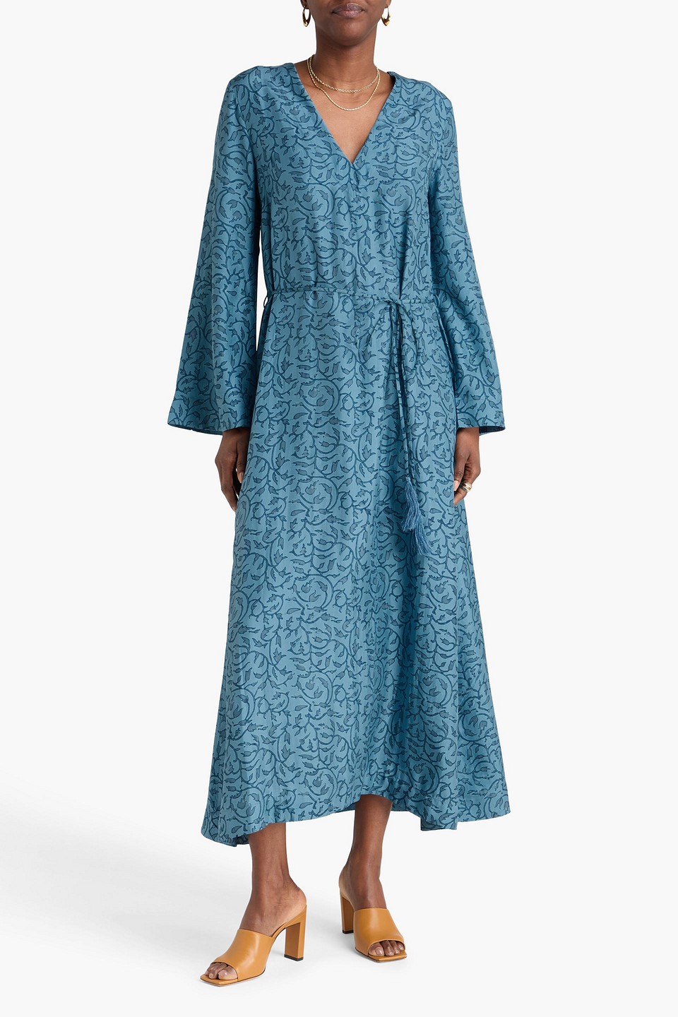  Hannah - Maxikleid „leandra“ Aus Seide Mit Print - Blau - 00 