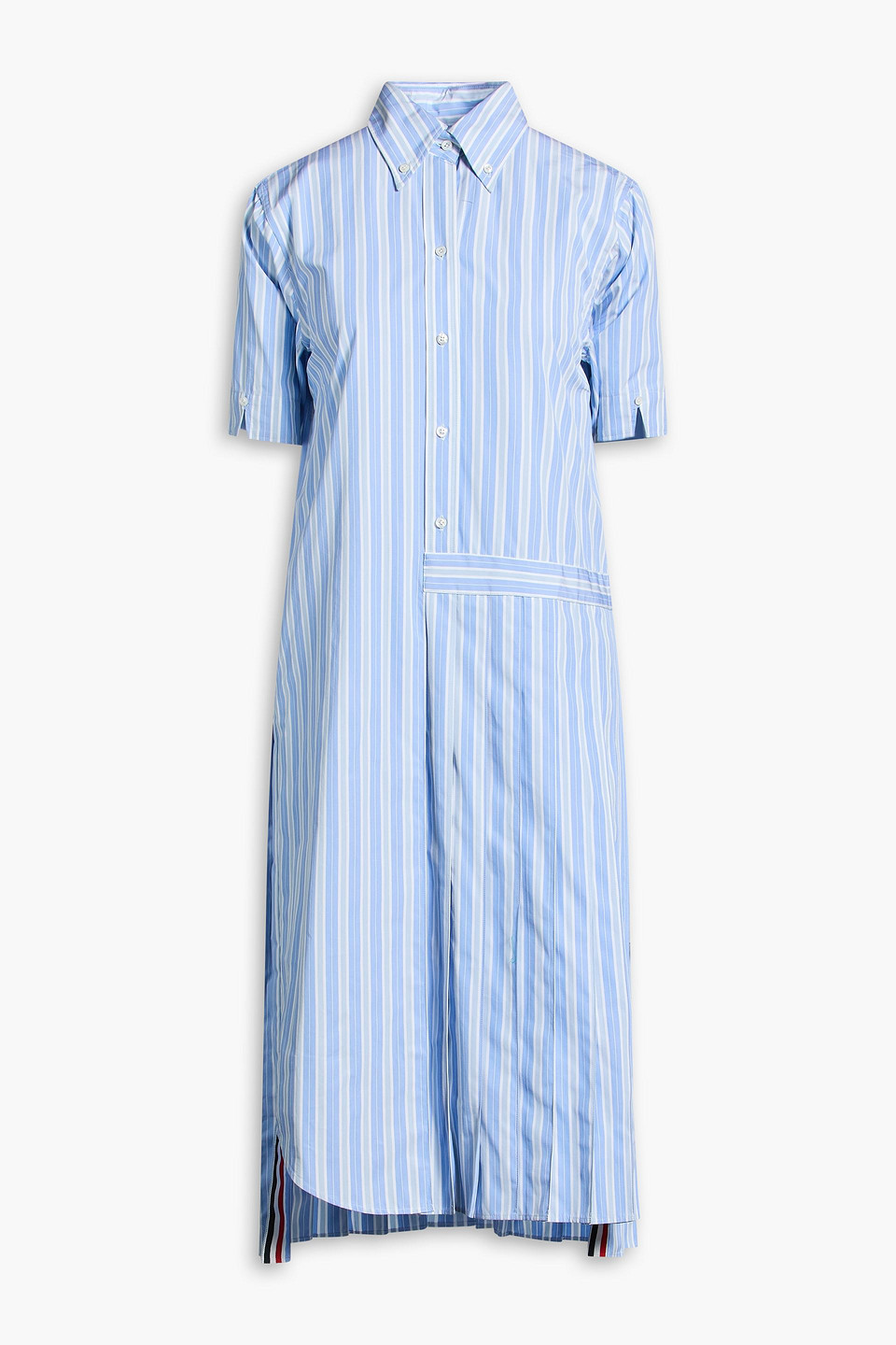 Thom Browne Pleated Striped Cotton-poplin Midi Shirt Dress In Blue