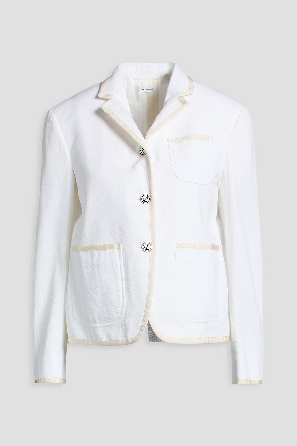 thom browne - grosgrain-trimmed cotton-seersucker blazer - white - it 40