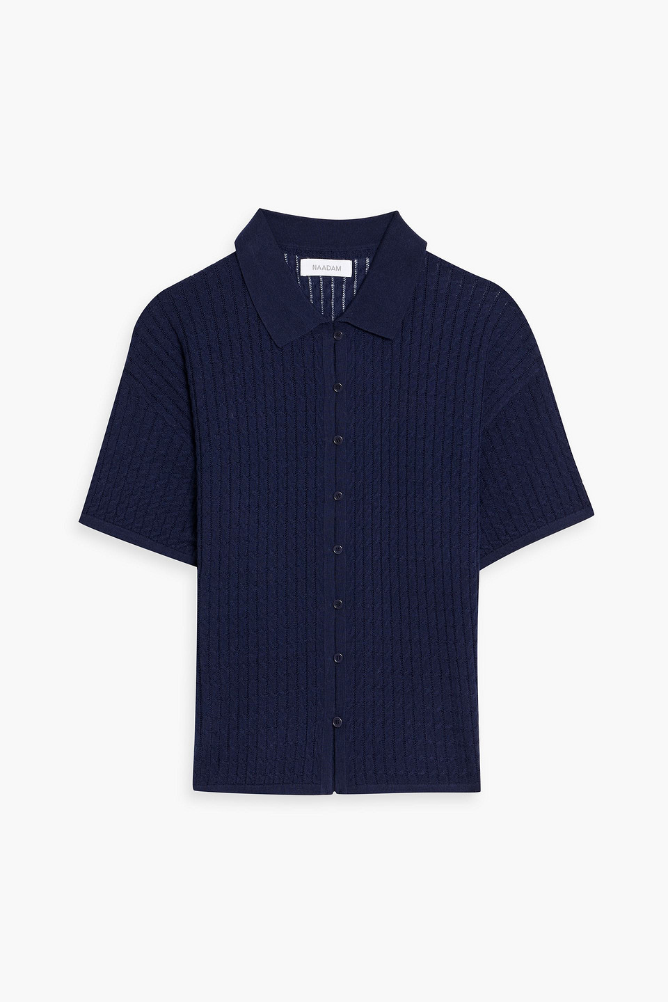 naadam - cable-knit merino wool and silk blend polo sweater - blue - xs