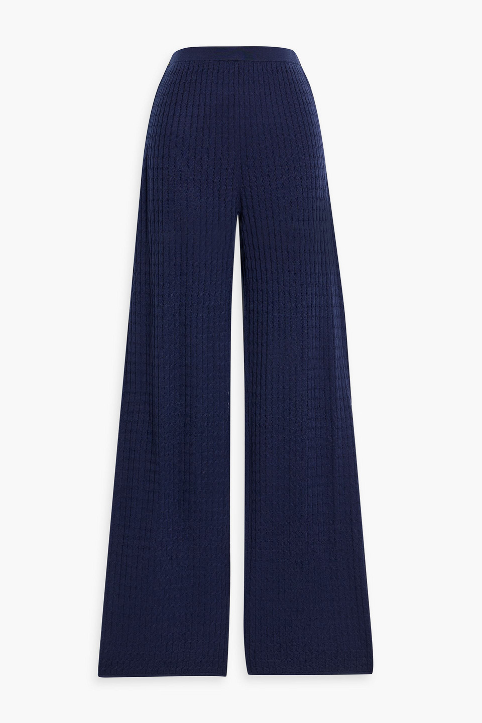 Naadam Cable-knit Merino Wool And Silk Blend Wide-leg Pants In Blue