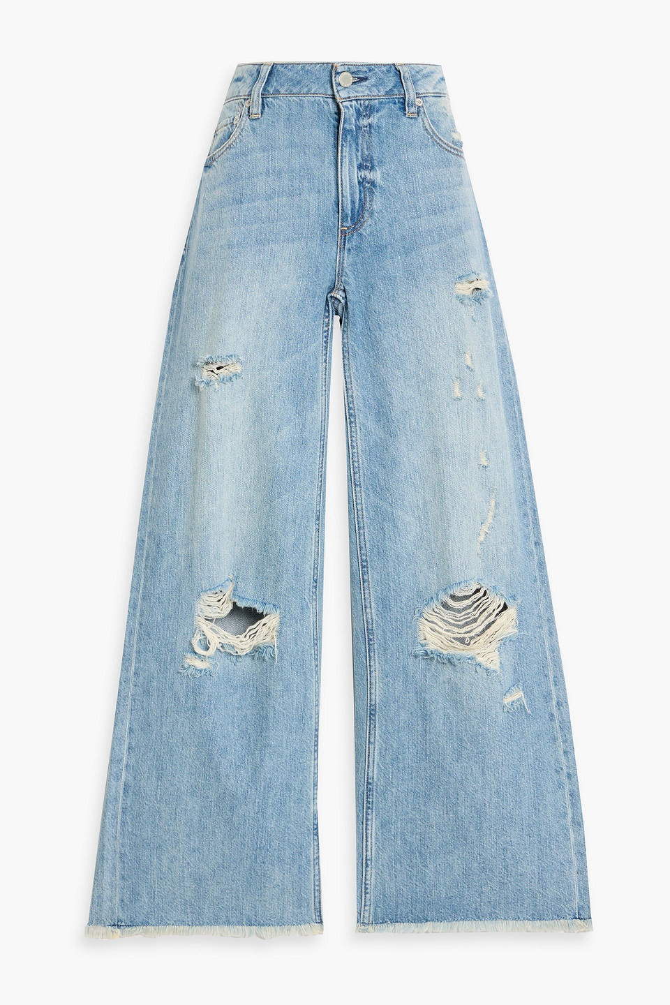 alice olivia - amelia distressed high-rise wide-leg jeans - blue - 26
