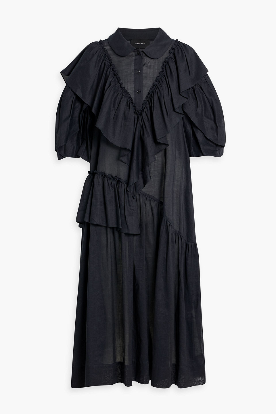 Simone Rocha Ruffled Ramie And Cotton-blend Midi Shirt Dress In Black