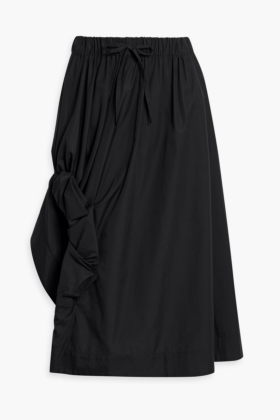 Simone Rocha Gathered Cotton-poplin Midi Skirt In Black