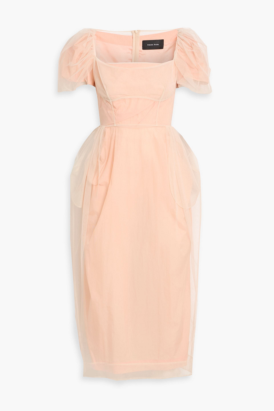 Simone Rocha Layered Crepe And Tulle Midi Dress In Pink