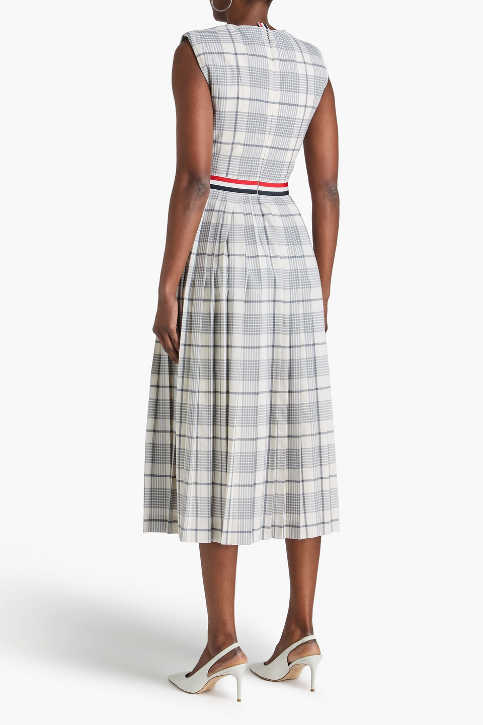  Thom Browne - Plissiertes Midikleid Aus Wolle Mit Karomuster - Grau - It 36 