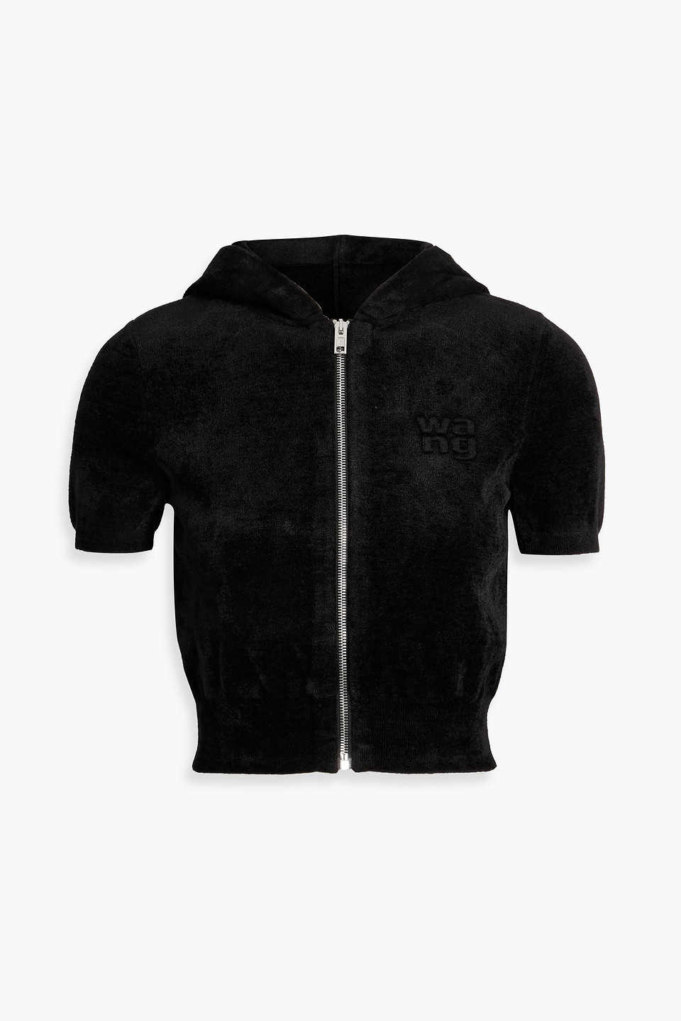 Alexander Wang T Cropped Velour Hoodie In Black