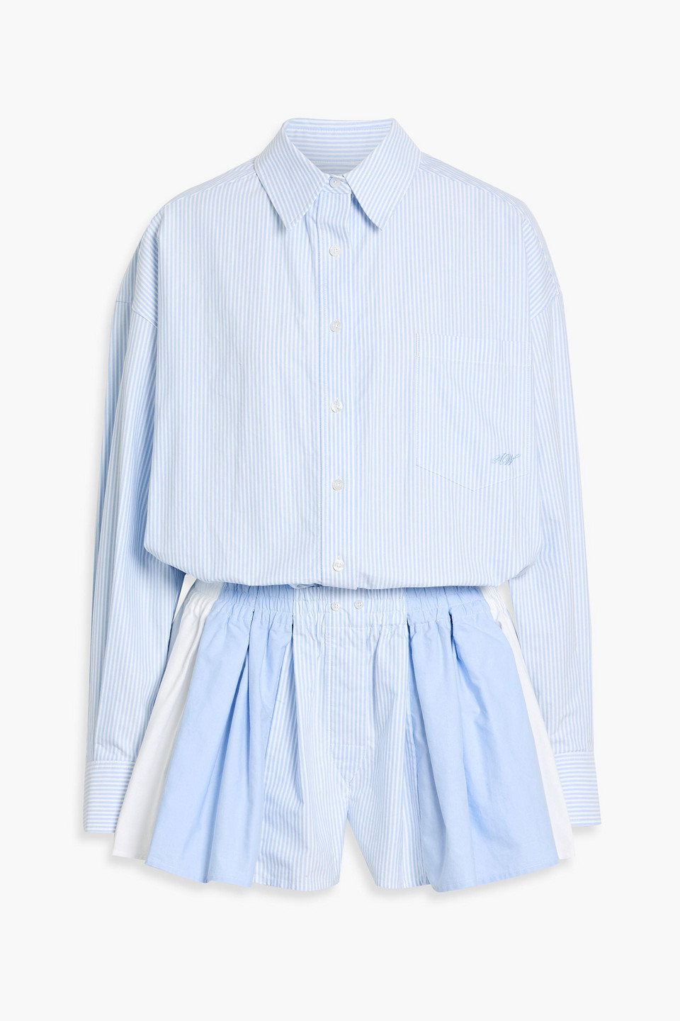 alexander wang - pleated striped cotton-poplin playsuit - blue - s