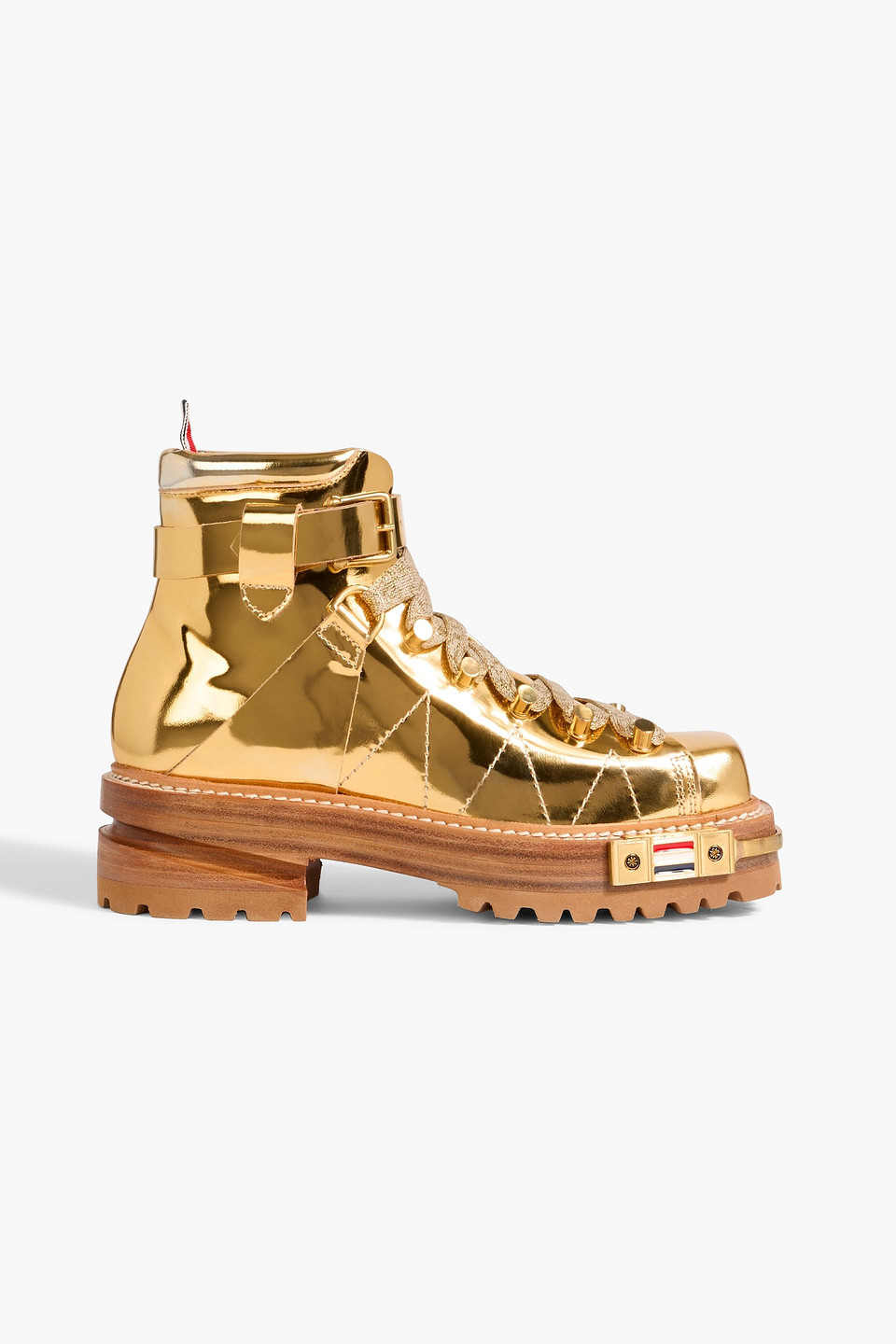 Thom Browne Mirrored-leather Hiking Boots In Gold
